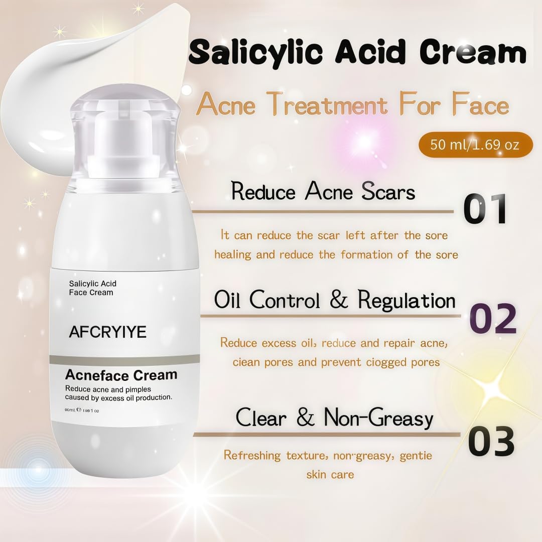 Skiennix Salicylic Acid Acne Treatment Face Cream - Oil Control & Pore Refining, 50ml / 1.69oz (2)