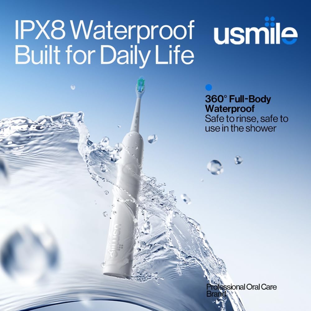 Usmile P10S Sonic Electric Toothbrush - Deep Clean & Whitening, 180-Day Battery Life, 3 Modes, 2 Brush Heads (White)