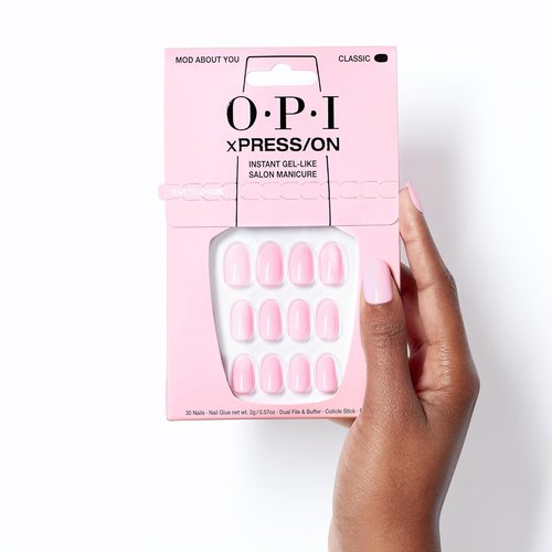 OPI xPRESS/ON Mod About You | Baby Pink Short Round Press On Nails | With Nail Glue | Long Lasting, Reusable, Non-damaging