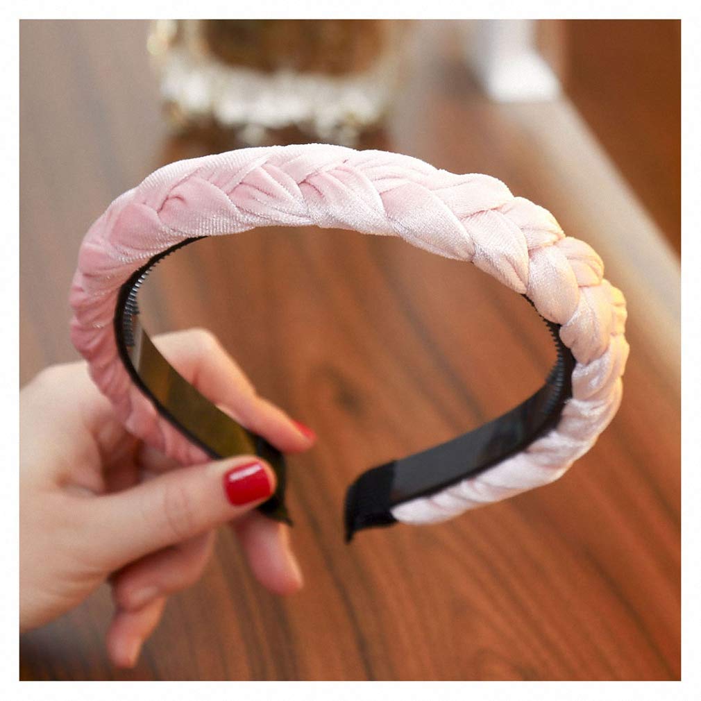 Solid Color Velvet Braids Headband with Teeth Anti-Slip Face-Washing Outdoor Twist Hair Band for Women Knotted Head Wear Hair Ties Criss Cross Hair Hoop Hair Ring Hair Clips Retro Embellishments