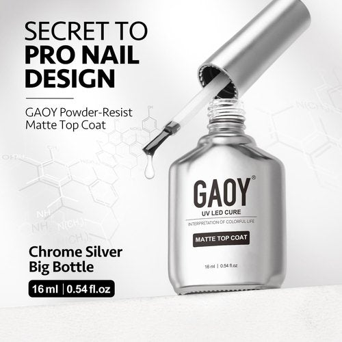 GAOY Matte Gel Top Coat, 16ml Powder-Resist Matte Finish for Detail Chrome Powder Painting Long Lasting UV Gel Nail Art DIY