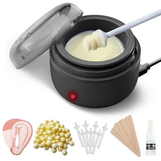Suerbeaty Ear Nose Wax Kit Men, Ear Nose Waxing Kit, Ear Hair Removal Wax with 100 g Wax, 20 Applicators, 30 Ear Protective, 15-20 Times, Usb Rapid Heating, Constant Temperature, Painless, Black