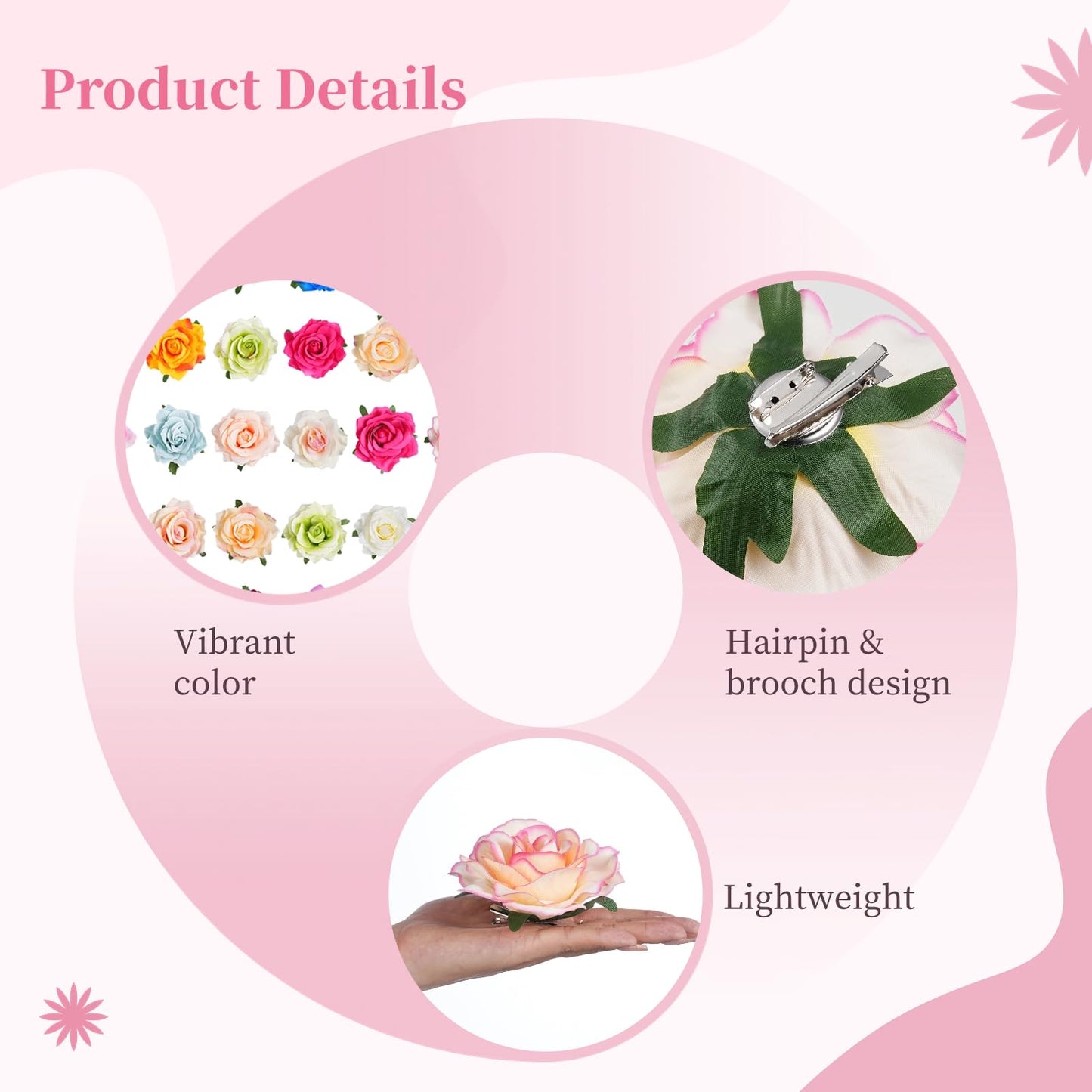 Lnrueg 30 Pack Artificial Rose Flower Hair Clips for Women, 4 Inch Large Flower Claw Clips for Thick Hair, Hair Accessories for Wedding