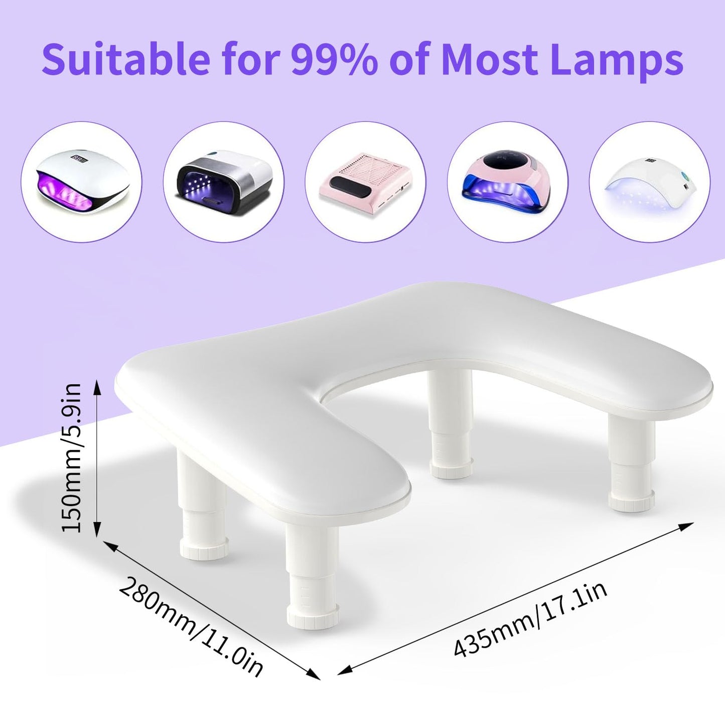 ZIZZON Height Adjustable U-shaped Arm Rest, Manicure Nail Pillow Hand Rest Microfiber PU Leather Nail Cushion for Nails Tech