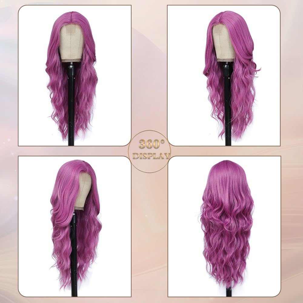 Purple Wig, Long Wavy Wigs for Women, Natural Looking, Tangle-Free, Comfortable Fit, Premium Fiber, Perfect for Daily Wear and Special Occasions