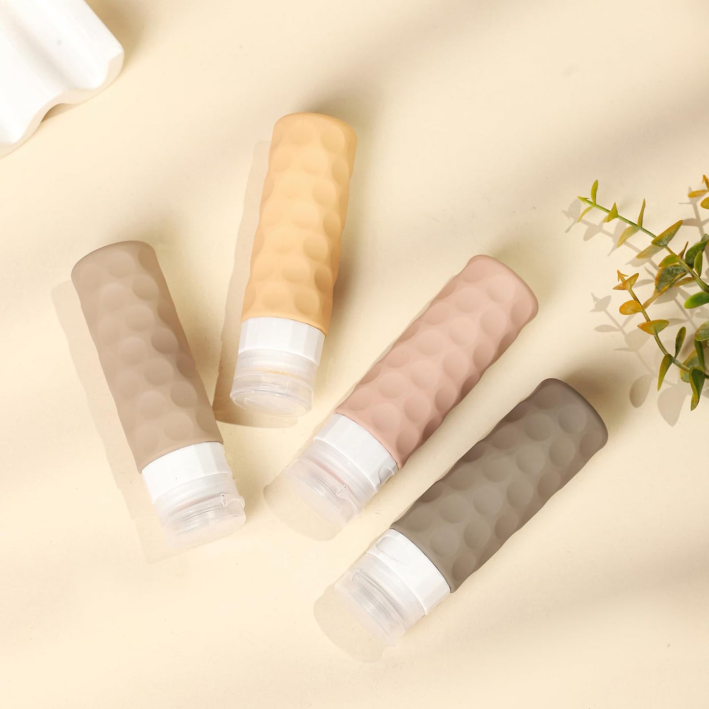 Silevoler Travel Bottles for Toiletries, 4pcs Tsa Approved 3oz Travel Size Containers, BPA Free Leak Proof Premium Silicone Bottles, Refillable Liquid Squeezable Accessories W/Toiletry Bag（Apricot）