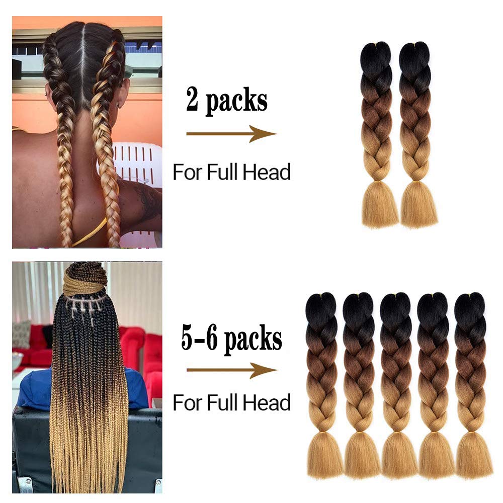 SHUOHAN 6 Packs Ombre Jumbo Braiding Hair Extensions 24 Inch High Temperature Synthetic Fiber Hair Extensions for Box Braids Braiding Hair (White(60#))