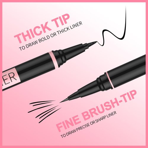 iMethod Liquid Eyeliner - Waterproof Eyeliner 2-in-1 Dual-Ended Eye Liner with Precise Brush-Tip and Thick Tip, Black Liquid Liner Pen, Matte Finish, Long Lasting, Smudge-proof, Transfer-proof, Black