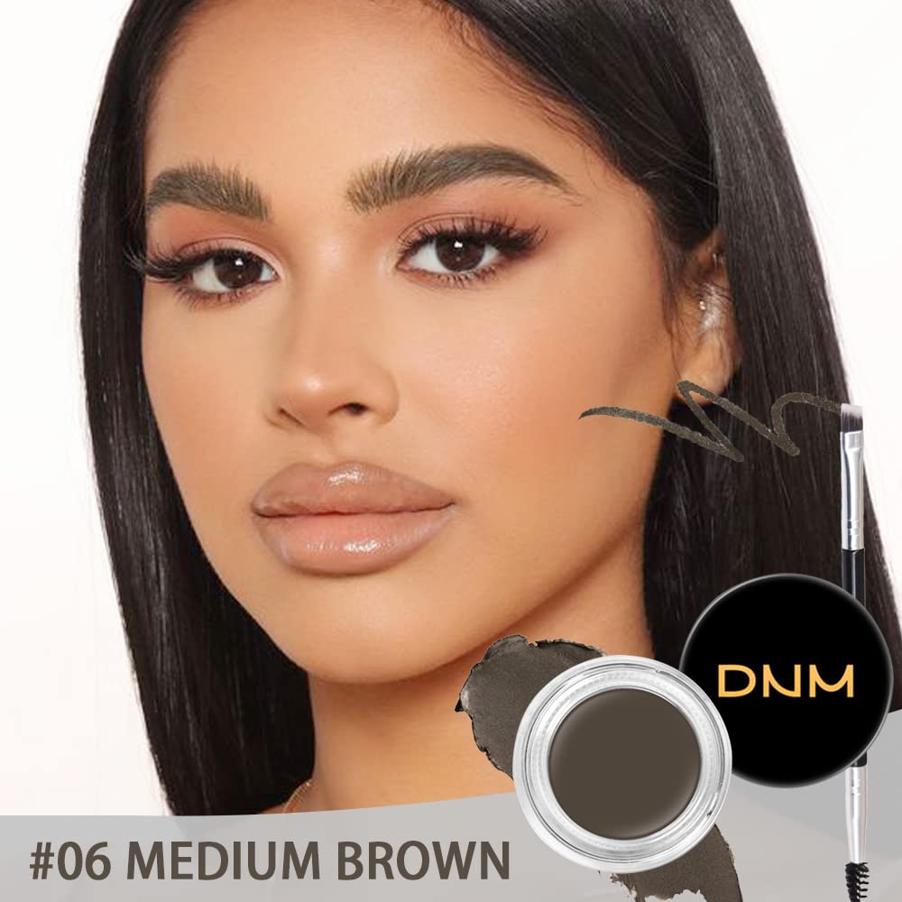 Skiennix Eyebrow Powder Pomade Gel Kit - Medium Brown Tint with Dual-Ended Brush & Stencil Set
