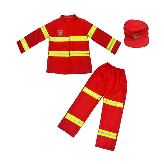 TAIKMD Kids Boys Girls Firefighter Set Fireman Fire Pretend Chief Tops Jacket with Pants Hat Suits (8-10)