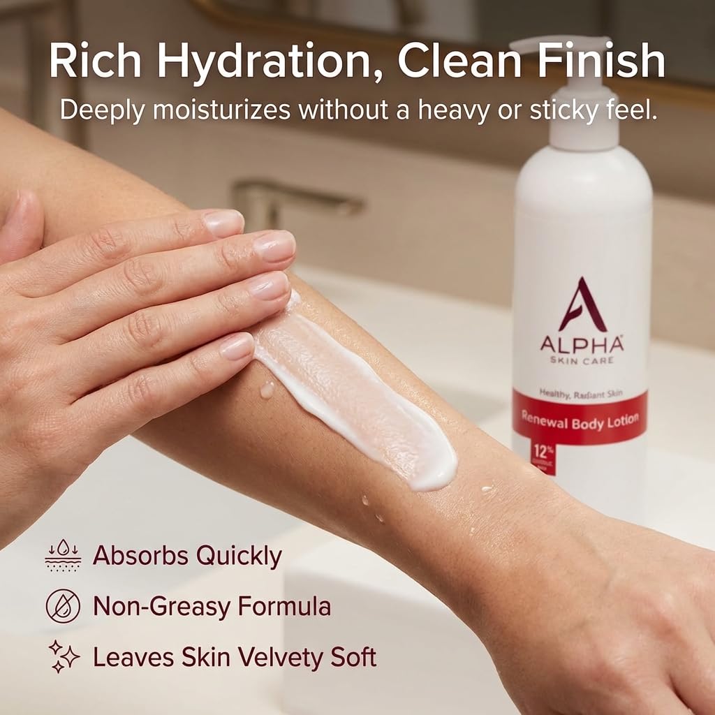 Alpha Skin Care Revitalizing Body Lotion - 12% Glycolic AHA Daily Moisturizer for Soft, Smooth Skin | 12 Oz