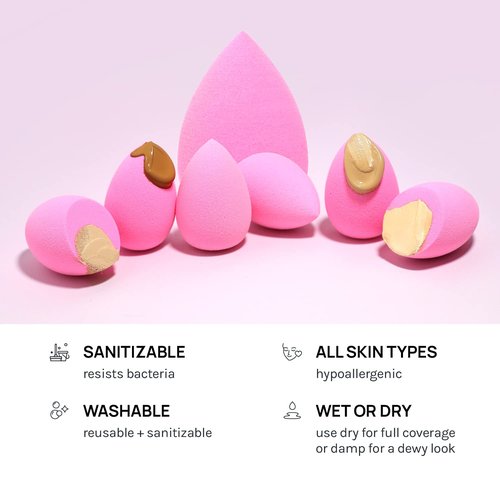 AOA STUDIO Mini Makeup Sponge Set - Latex-Free Blenders for Powder & Cream | 6 Super Soft Sponges (Pink)