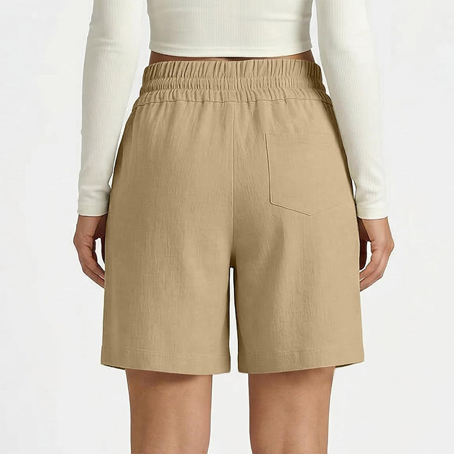 Gumipy Women's Summer Linen Bermuda Shorts - Casual High-Waisted with Pockets | Wide Leg Design