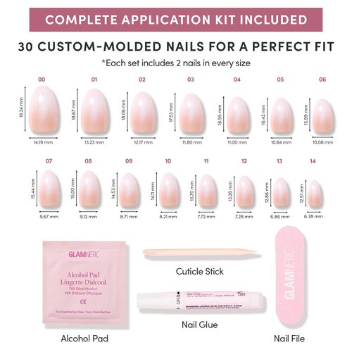 Glamnetic Press On Nails - Crystal Glaze | Glazed Short Oval Nude Fake Nails with Ombré, Salon Quality Neutral Nails | 15 Sizes - 30 Nail Kit with Glue