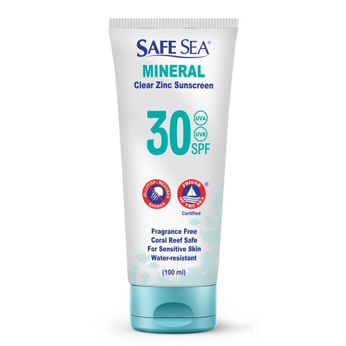 Safe Sea Zinc Oxide Sunscreen SPF30 | Clear Mineral Face Sunscreen Without White Cast | Anti-Jellyfish Sting Protective Lotion | 3.4Oz (100ml)