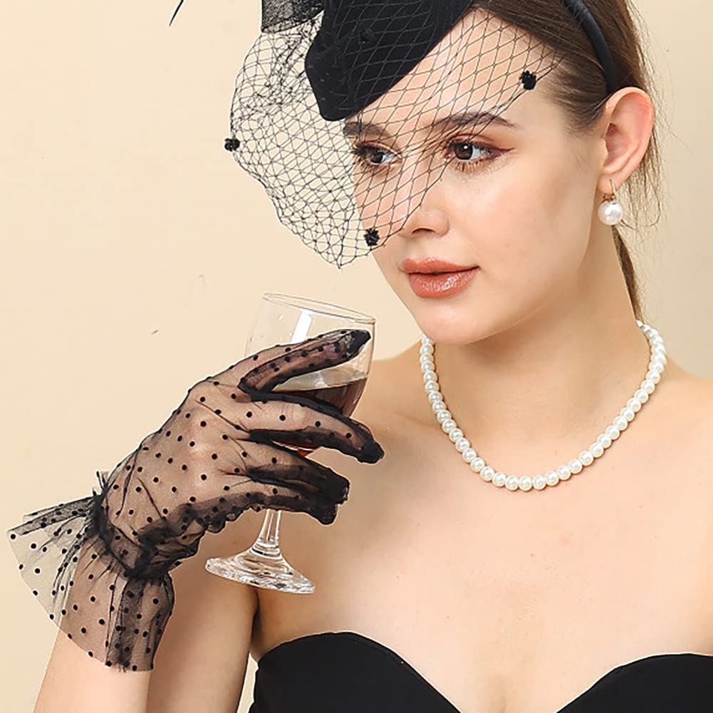 3 Pairs Ladies Lace Gloves Elegant Women Short Lace Floral Gloves Courtesy Summer Gloves for Wedding Dinner Tea Party