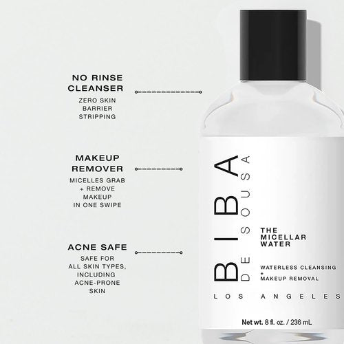 Biba De Sousa Micellar Water - Soothing No-Rinse Cleanser & Makeup Remover for All Skin Types (8oz)