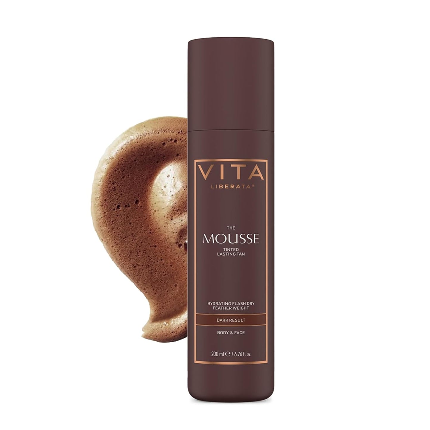 VITA LIBERATA Tinted Self Tanner Mousse - Dark 6.76 fl oz | Lightweight, Fast-Drying Formula with Organic Aloe Vera & Hyaluronic Acid