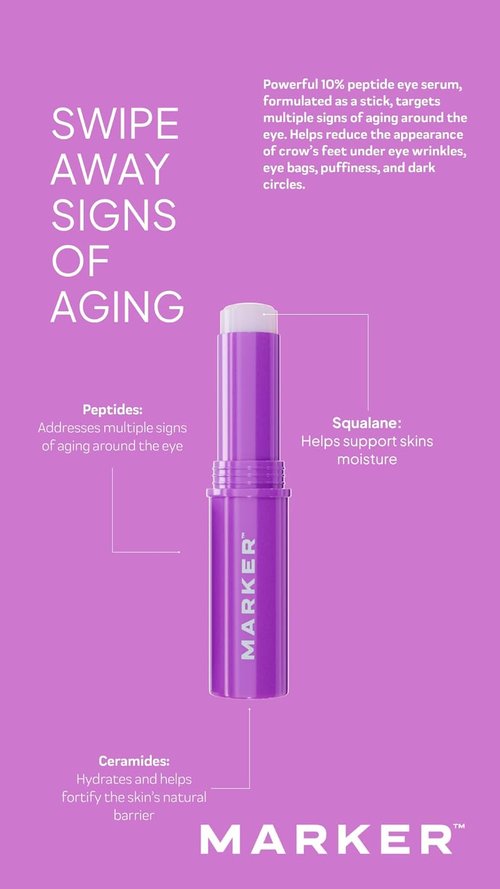 MARKER Eye Stick - 10% Peptides Under Eye Serum for Puffiness, Dark Circles & Fine Lines | Travel-Ready 0.1 oz (3 g)