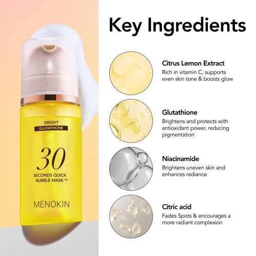 MENOKIN 30 Seconds Quick Bubble Mask - Brightening Vitamin C & Niacinamide Micro-Bubbles for Dark Spots | 2.36 fl. oz.