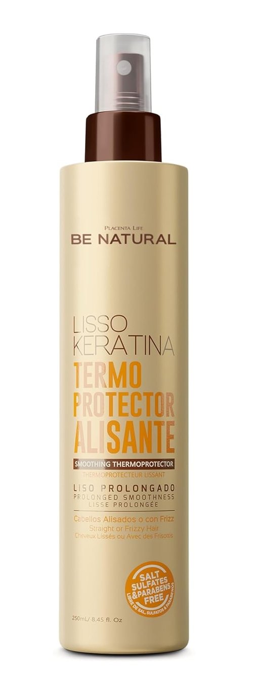 Placenta Life Be Natural Liss Keratina Smoothing Thermoprotector - Heat Protection for Straight or Frizzy Hair | 250 ml/8.45 fl oz