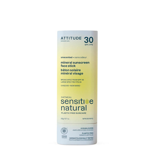 ATTITUDE Mineral Sunscreen Face Stick - SPF 30, EWG Verified, Plastic-Free, Unscented | 0.7 Ounce for Sensitive Skin