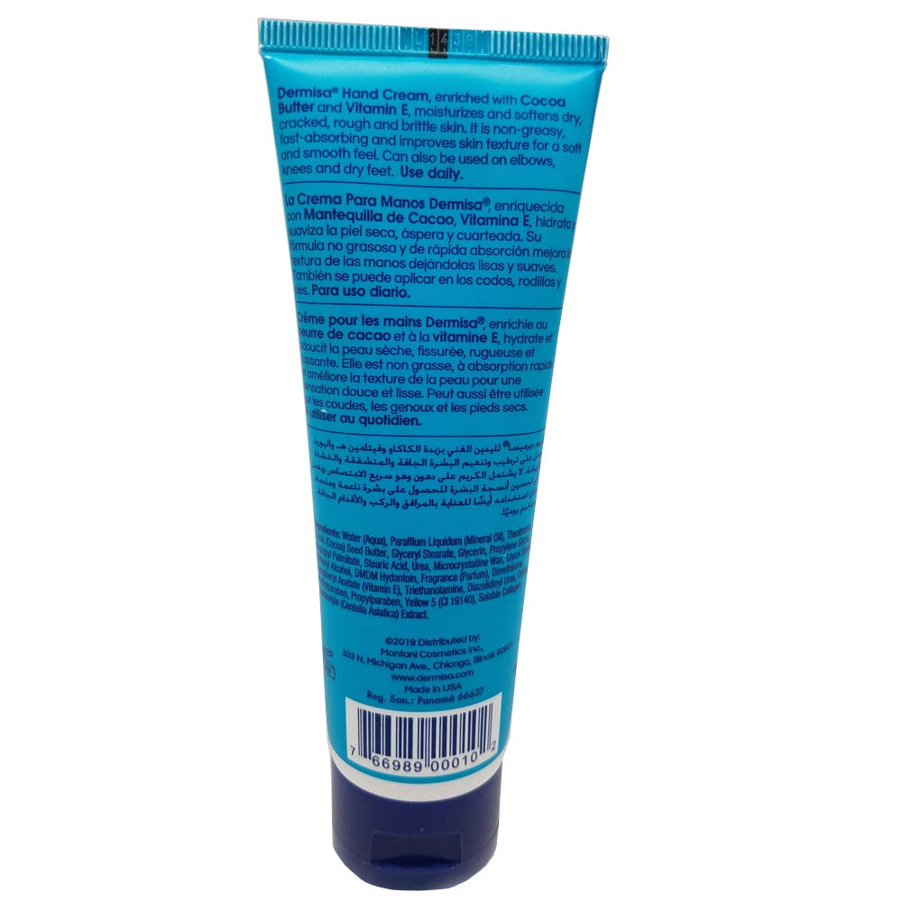 Dermisa Hand Cream - Fast-Absorbing Cocoa Butter & Vitamin E Moisturizer for Dry Hands - 3.0 Oz