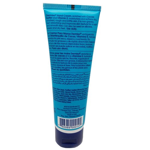 Dermisa Hand Cream with Cocoa Butter, Vitamin E and Collagen - Fast-Absorbing and Non-Greasy Moisturizer for Dry, Rough Hands - 3.0 Oz