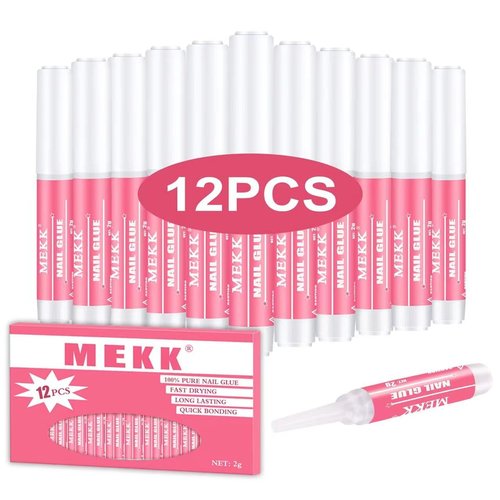 MEKK Nail Glue,Super Strong & Long-Lasting Nail Glue for Acrylic Nails,Press Ons&Broken Nails,Professional Adhesive for Nail Art Supplies,0.07OZ/PCS (12PCS)