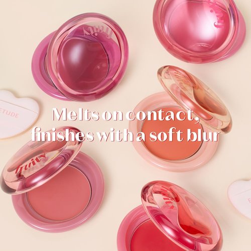 Etude Fruity Lip & Cheek Blur Balm – Sheer Tinted, Moisturizing Cream Balm with Puff, Hydrating Multi-Use Lip & Cheek Color #5 Plump Raspberry 2.3g