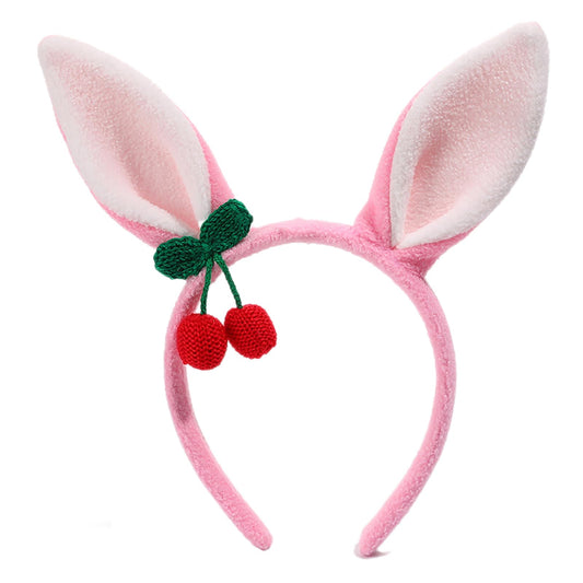 FunSpt Easter Bunny Rabbit Ears Plush Headband Halloween Costume for Aldult Cherry 2