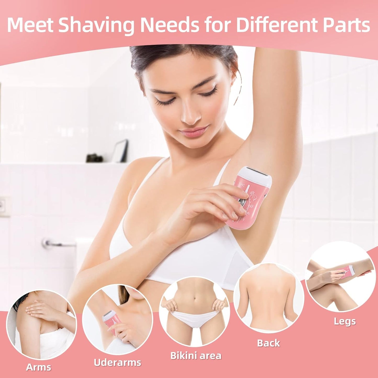 YHC Electric Razor for Women - Cordless Rechargeable Shaver for Legs, Underarms & Bikini | Hypoallergenic Foil