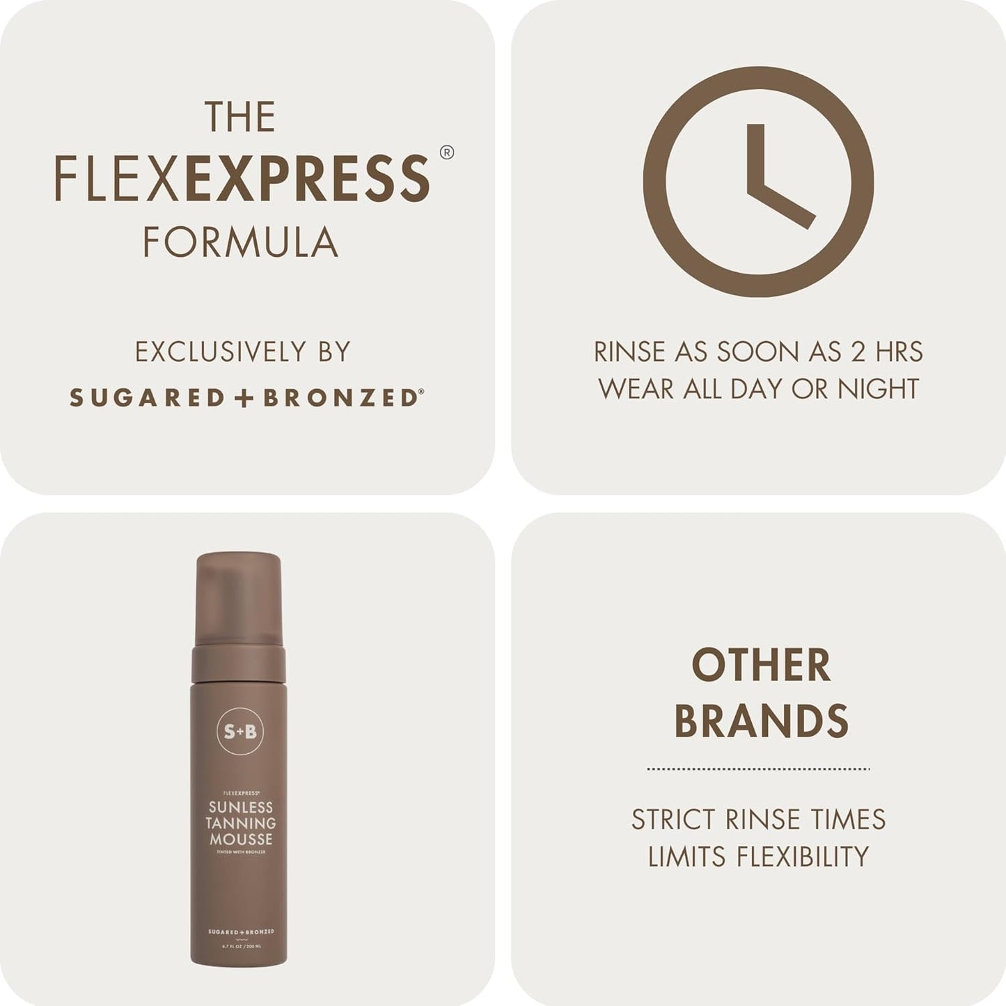 SUGARED + BRONZED Sunless Tanning Mousse - FlexExpress Self Tanner for Natural Glow, 6 Fl Oz
