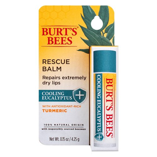 Burt's Bees Natural Rescue Lip Balm - Healing Beeswax & Antioxidant Turmeric - Eucalyptus Bundle, 6 Tubes (0.15 oz Each)