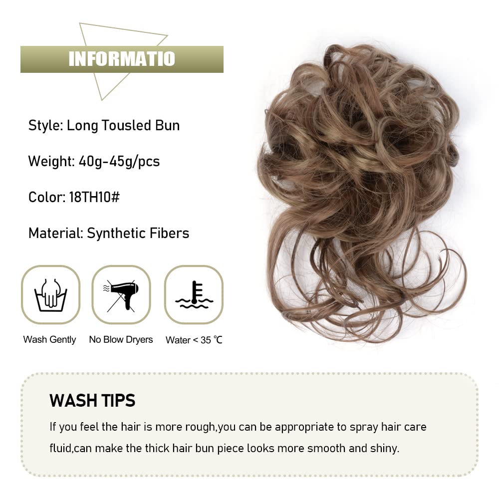 KGBFASS Messy Bun Hair Curly Wavy Long Tousled Updo Bun Hair Piece Scrunchies with Elastic Rubber Band Synthetic Chignon Hair Extension for Women Girls(2/33#)