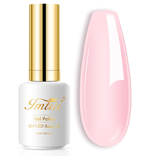 Imtiti Rubber Base Gel Polish, 15ML Nude Pink Color Base Gel For Nails Builder Gel Sheer Jelly Gel Nail Polish Strengthener Gel Nail For Starters DIY Nail Art Soak Off UV LED