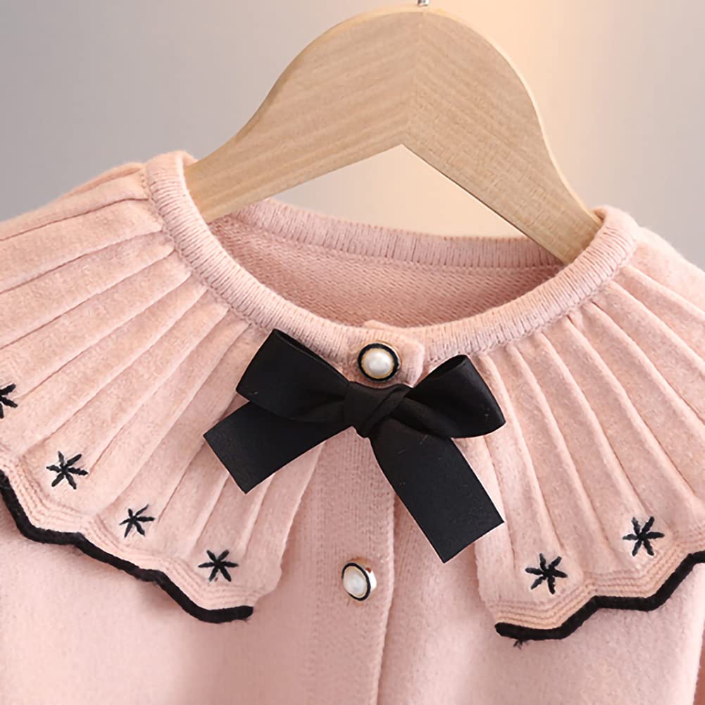 Toddler Baby Girls Autumn Winter Fall Clothes Knit Long Sleeve Ruffle Sweater Top+Pleated Mini Tutu Skirt 2pcs Outfit for Kids Princess Casual Playwear Homewear Clothing Set Pink-Black 4-5T