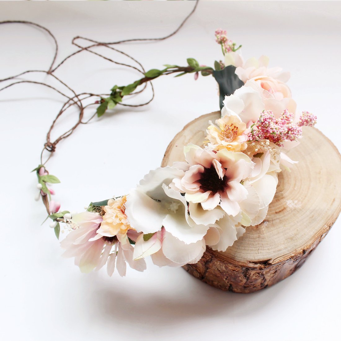 YnimioAOX Handmade Adjustable Flower Wreath Headband Halo Floral Crown Garland Headpiece,A13- candy pink