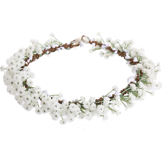 YnimioAOX Handmade Adjustable Flower Wreath Headband Halo Floral Crown Garland Headpiece,E-white sky star