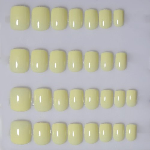 Stbisen Cream Yellow Press On Nails Short, Glossy Soft Gel Press On Nails Square with Nail Glue, 15 Sizes - 30 Fake Nails Kit, Thick Natural Reusable Glue On Nails for Women, Butter Bliss