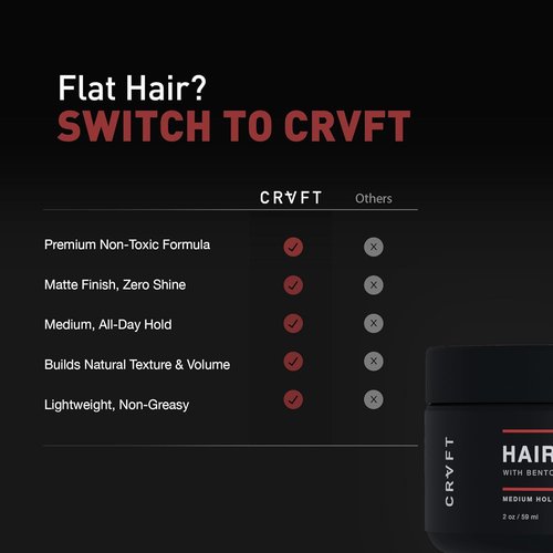 **CRVFT Hair Clay 2oz - Medium Hold, Zero Shine Matte Finish | Adds Volume & Texture for Short to Medium Styles**