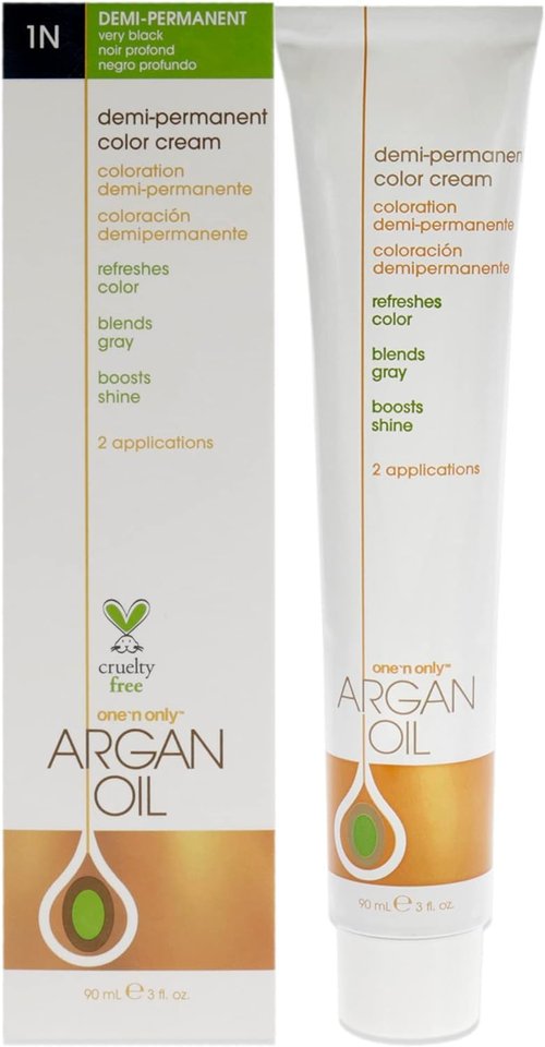 One N' Only Permanent Hair Color - Argan Oil Infused Dye for Rich Gray Coverage - 1N Very Black (3 oz)