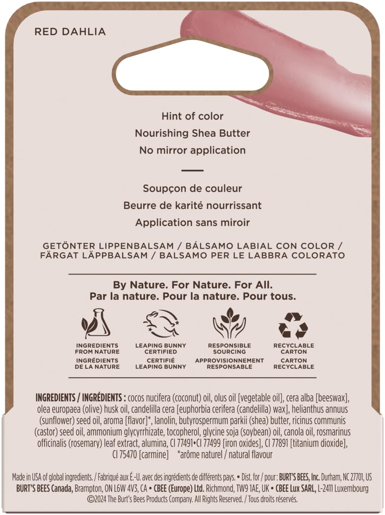 Burt's Bees Tinted Lip Balm - Red Dahlia | Hydrating Color in 0.15oz Size