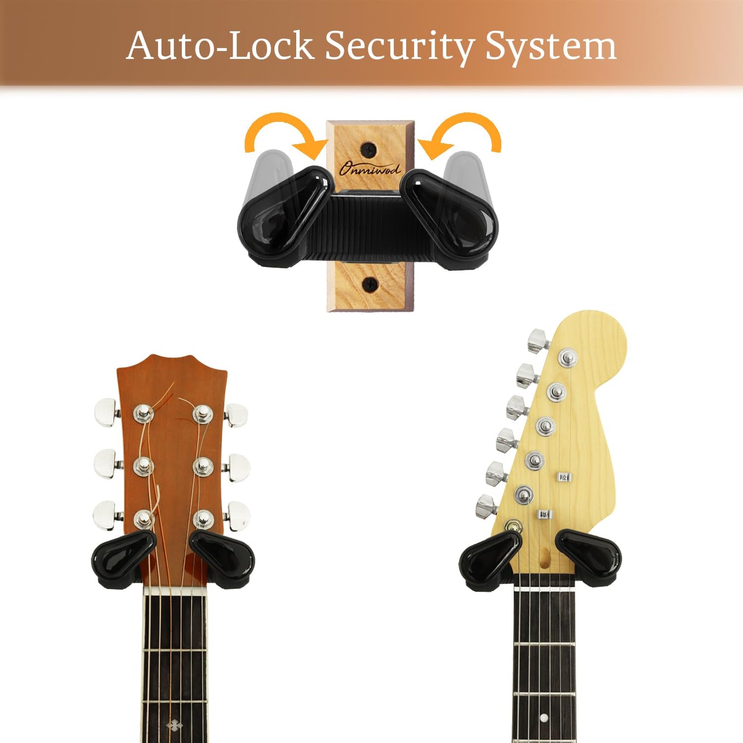 Guitar Wall Mount, Auto Lock Guitar Hanger Acacia Hardwood, Guitar Wall Hangers, Guitar Holder Hook Wall Stand for Classical, Acoustic, Electric Guitar, Bass, Ukulele, Gift for Guitar Player