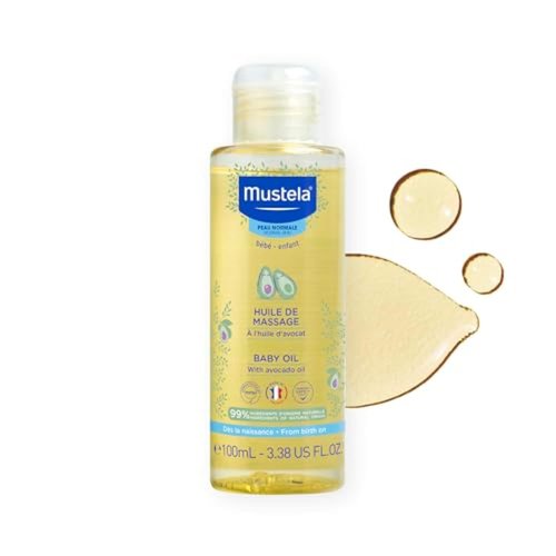 Mustela Baby Oil - Moisturizing Massage Oil with Avocado, Pomegranate & Sunflower - 3.38 Fl. Oz