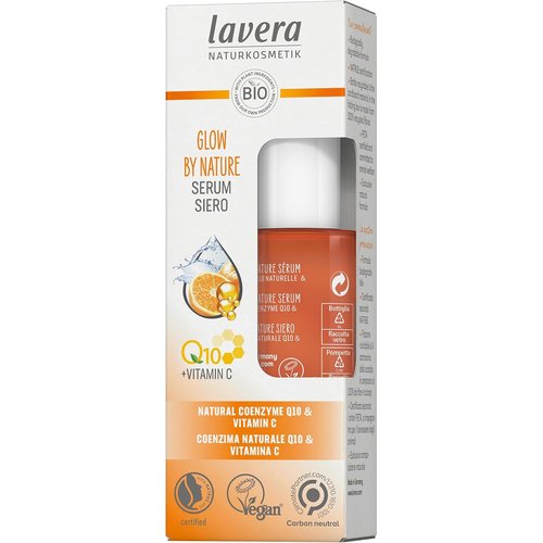 Lavera Glow By Nature Serum - Radiant Face Serum with Q10 & Vitamin C - Anti-Wrinkle Moisturizer - 1 Fl Oz