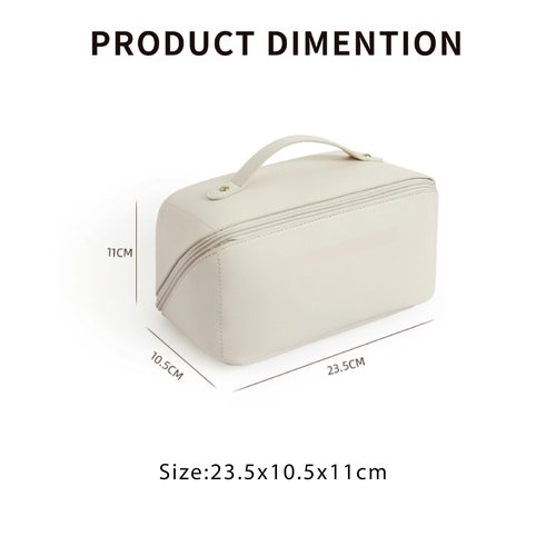 Travel Makeup Bag,Large Capacity Cosmetic Bags for Women,Waterproof Portable Pouch Open Flat Toiletry Bag Make up Organizer with Divider and Handle,PU Leather Gifts for Women Mom-K6202 (Brown)