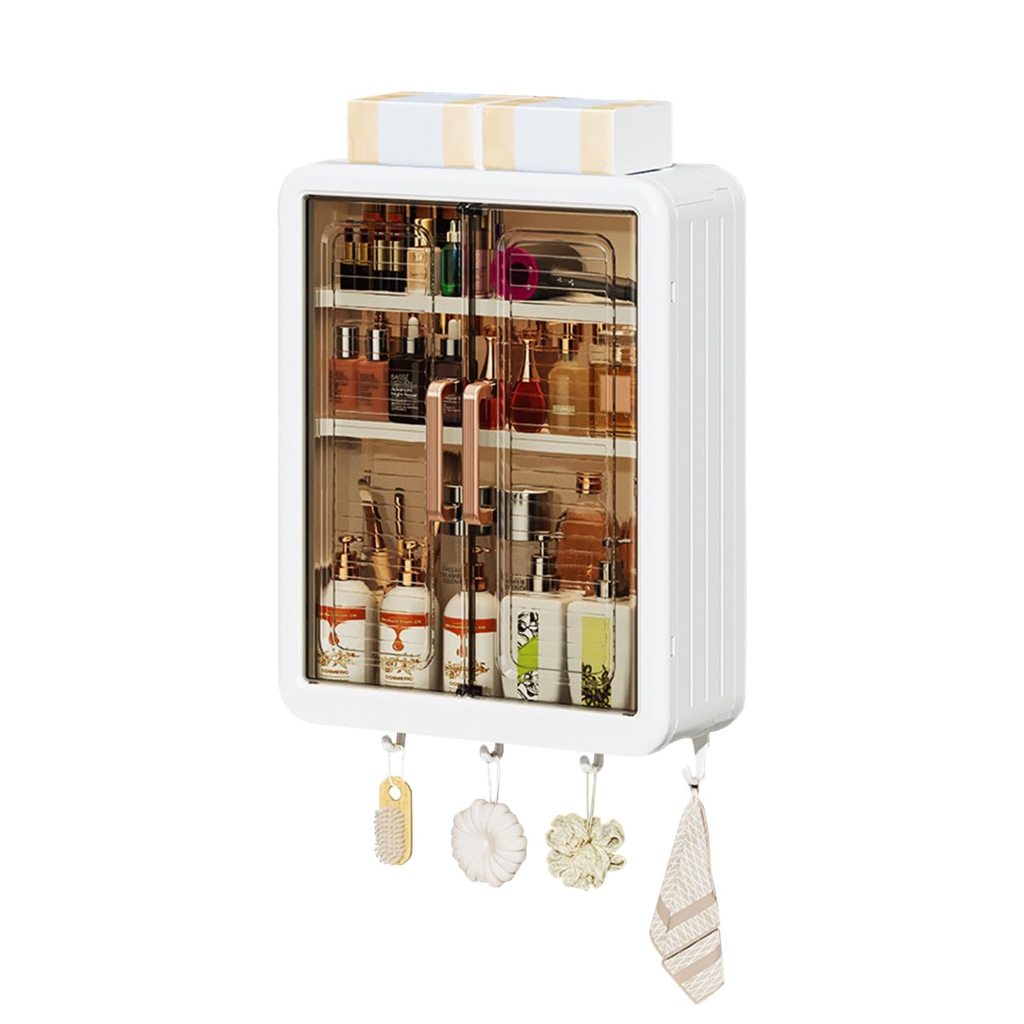 DASITON Wall Mounted Large Capacity Makeup Organizer,Dustproof Cosmetic Organizer,Bathroom Organizers and Storage,Skincare Organizers for Vanity,Bedroom(White 01)