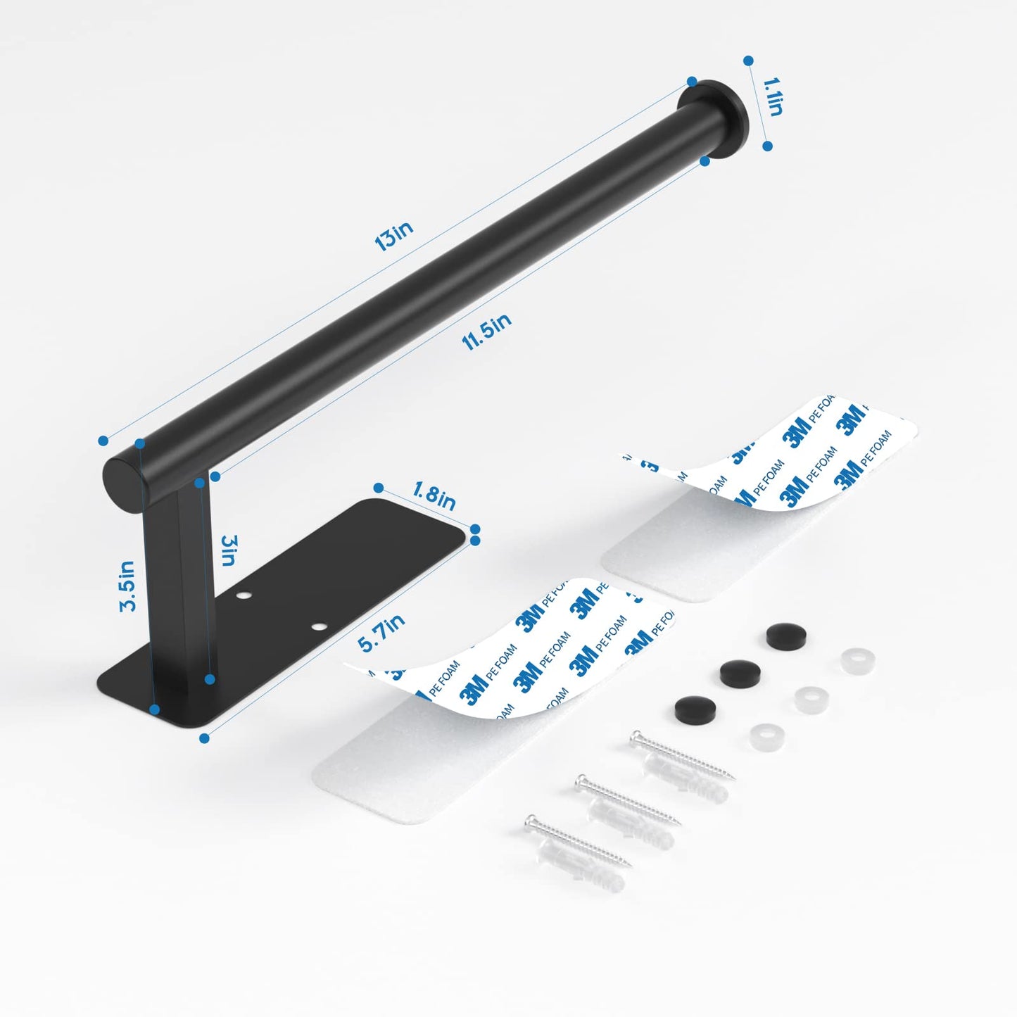 ASTOFLI Paper Towel Holder Under Cabinet No Drilling, Self Adhesive Paper Towel Holder Wall Mount for Kitchen Rack, Under Counter Napin Holder No Drill, 304 Stainless Steel Matte Black