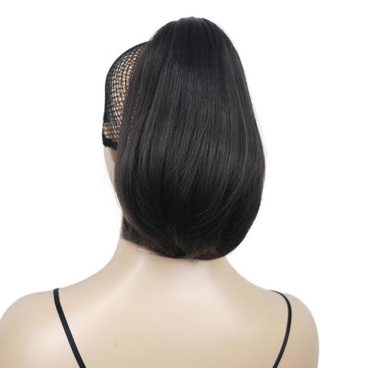 Lydell 12" Straight Wavy Styled Clip In Claw Ponytail Hair Extension Synthetic Hairpiece (Dark Brown)